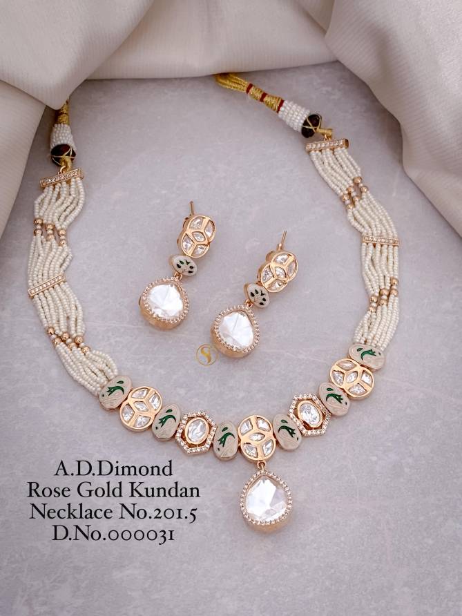 4 Designer AD Diamond Rose Gold Kundan Necklace Wholesale Shop In Surat
